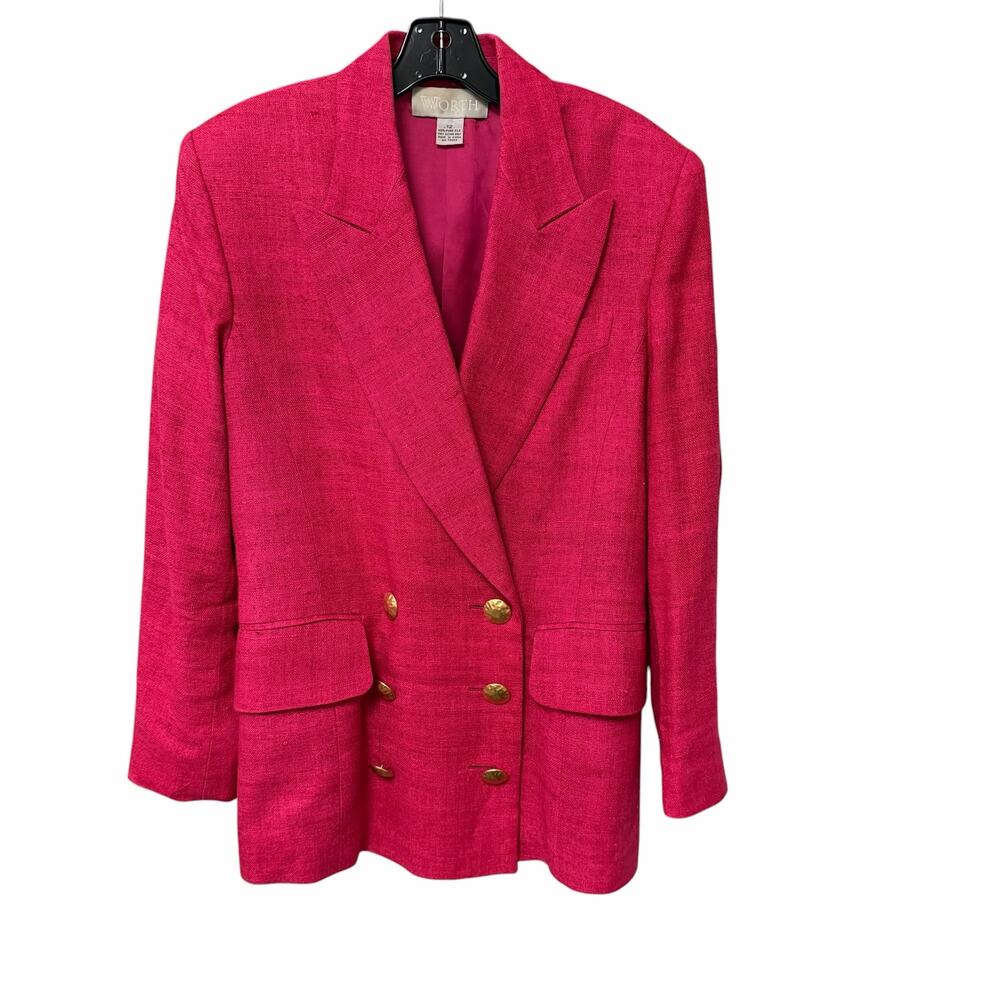 Vintage Worth Pure Silk Double Breasted Blazer Jacket Pink Size 12 Retro Career